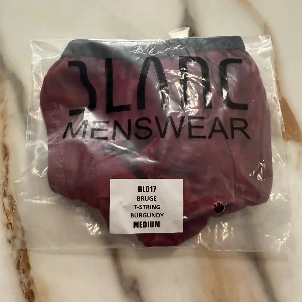 NEW Blanc Menswear Cotton BL010 Bruge T-String Thong Color Burgundy Red Medium
